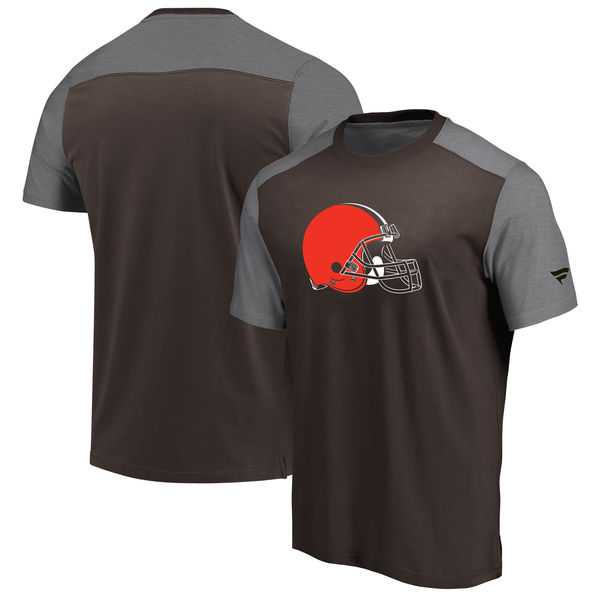 Cleveland Browns NFL Pro Line by Fanatics Branded Iconic Color Block T-Shirt Brown Heathered Gray